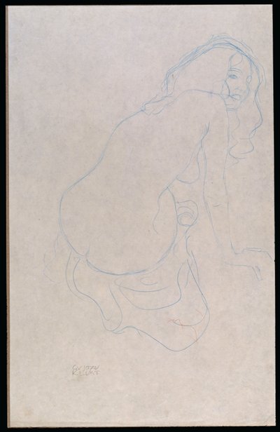 Donna inclinata a destra con capelli lunghi, c.1910-11 da Gustav Klimt