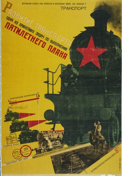 Lo sviluppo dei trasporti, manifesto del piano quinquennale, 1929 da Gustav Klutsis