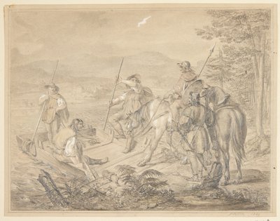 Paesaggio con cavalieri presso un traghetto da Gustav Schlick