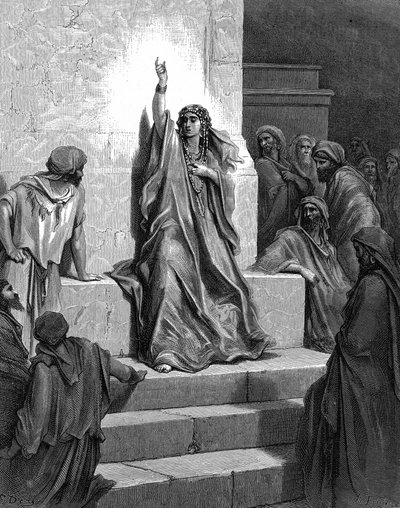 Deborah, profetessa ebrea che liberò il suo popolo da Iabin, re di Canaan, e dal suo generale Sisera, cantando il suo canto di trionfo. Giudici 5:1. XIII secolo a.C. Da 