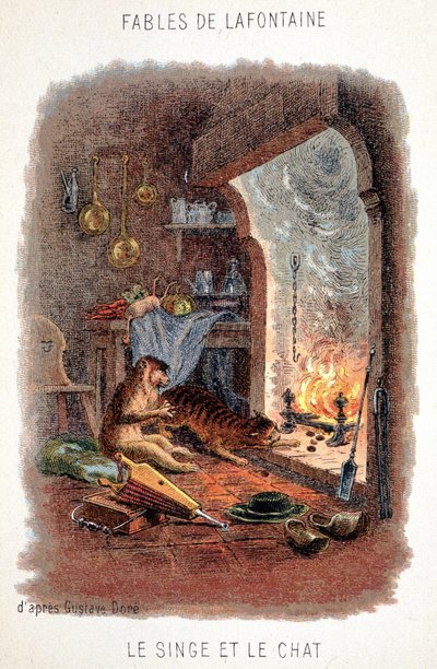 Favole di La Fontaine: La scimmia e il gatto, dopo Gustave Doré da Gustave (after) Dore