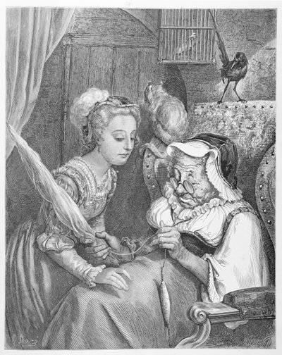 La Principessa e la Fata Spite, inciso da Stephane Pannemaker (1847-1930) 1861 da Gustave (after) Dore