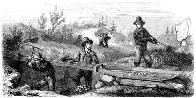 Minatori francesi che lavorano a una lunga canaletta, California, XIX secolo da Gustave Adolphe Chassevent Bacques