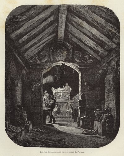 Interno di una tomba etrusca vicino a Perugia da Gustave Bauernfeind