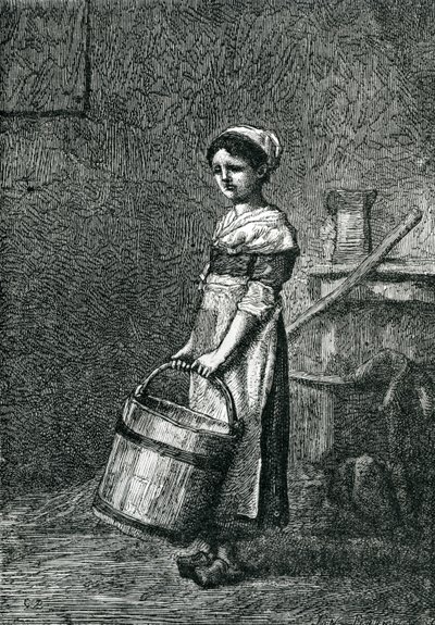 Cosette che porta un secchio, illustrazione da 