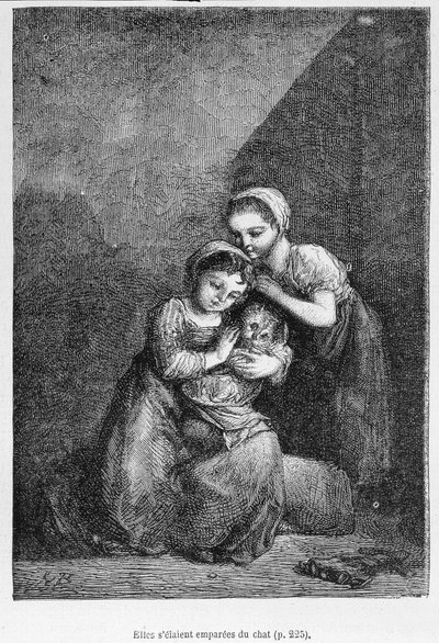 Cosette e la sua amica e il gatto - in "Les Misérables" di Victor Hugo, ill. di Brion, ed. Hetzel e Lacroix da Gustave Brion