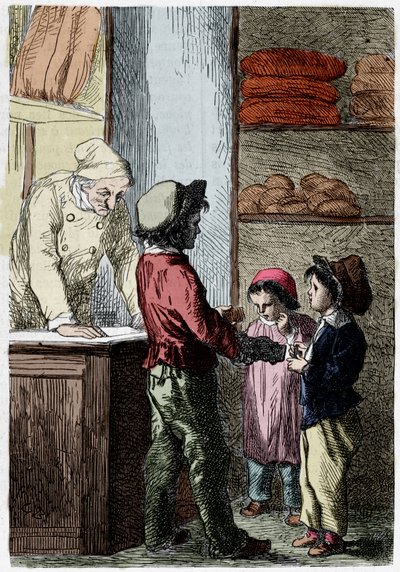 Gavroche dà pane ai bambini - in “I Miserabili” di Victor Hugo, ill. di Brion, ed. Hetzel e Lacroix da Gustave Brion