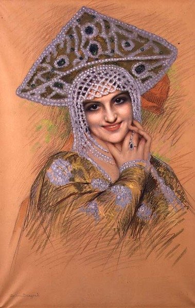 Giovane donna con copricapo di perle da Gustave Brisgand