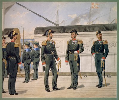Ufficiali della Marina Danese in uniforme da cerimonia. Acquerello di Gustav Brock da Gustave Brock