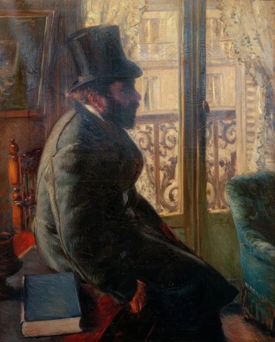 Uomo con cilindro, seduto vicino alla finestra da Gustave Caillebotte