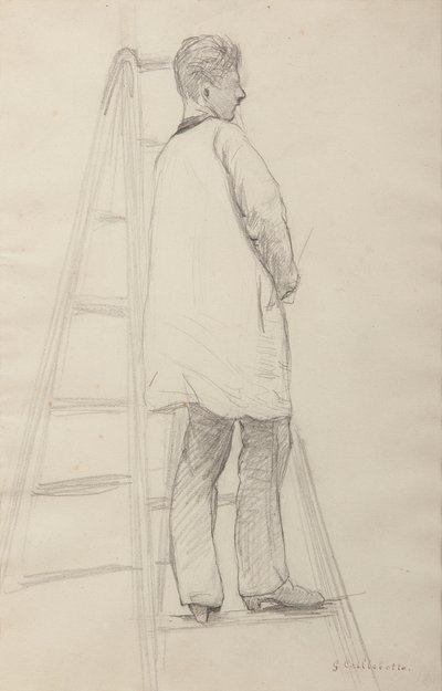 Studio per Pittori di Case: Uomo su una Scala, Vista di Tre Quarti di Schiena da Gustave Caillebotte