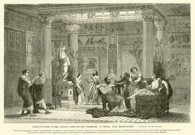 Ricostruzione della casa di un ricco romano, Rue Montaigne, Parigi, Francia (incisione) da Gustave Clarence Rodolphe Boulanger