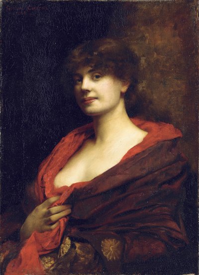 Una signora elegante con uno scialle rosso, 1883 da Gustave Claude Etienne Courtois