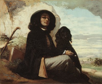 Francese:  Autoportrait dit Courbet au chien noir Autoritratto con cane nero da Gustave Courbet