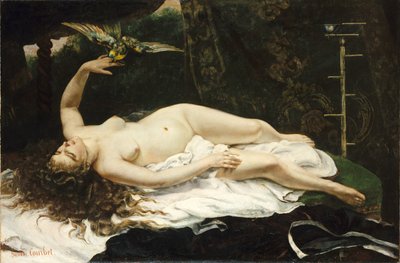Francese:  La Femme au perroquet Donna con pappagallo da Gustave Courbet