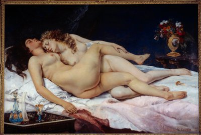 Sonno. Due donne nude abbracciate in un letto da Gustave Courbet