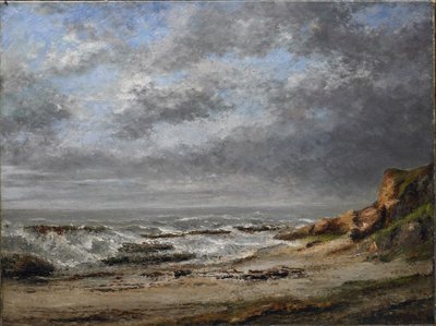 Vista di un mare agitato vicino a una scogliera da Gustave Courbet