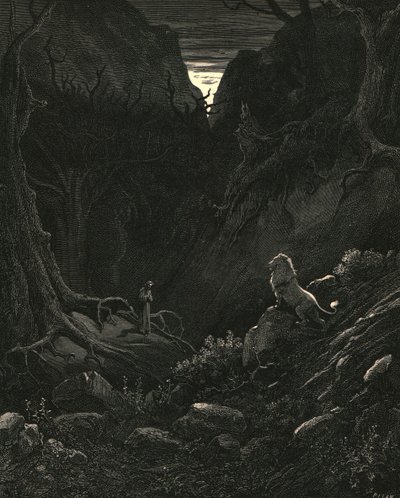 Un leone venne, contro di me come apparve, c1890 da Gustave Dore