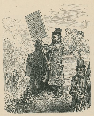 Un uomo che tiene un cartello a una protesta da Gustave Dore