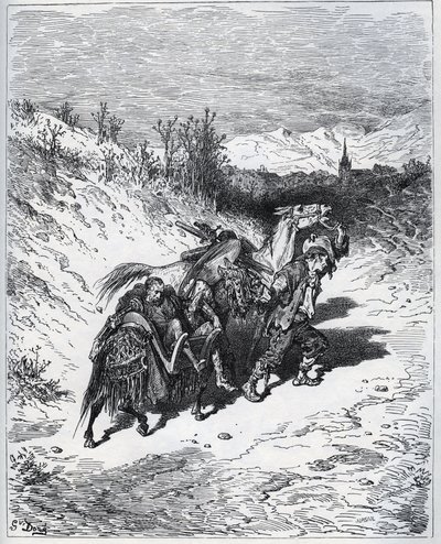 Un contadino riporta Don Chisciotte e Rossinante al villaggio - da "Don Chisciotte della Mancia" di Miguel Cervantes da Gustave Dore