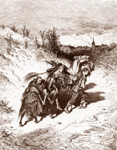 Un contadino del suo villaggio porta a casa Don Chisciotte Incisione di Gustave Doré (1832-1883) per 