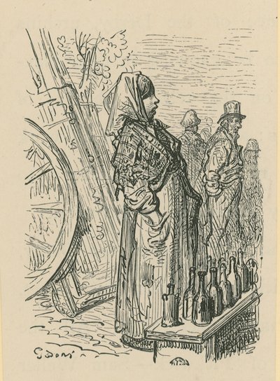 Una donna che vende bottiglie di vetro da Gustave Dore