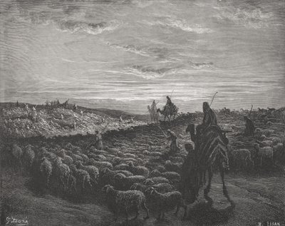 Abramo in viaggio verso la terra di Canaan, Genesi 13:1-4, illustrazione da 