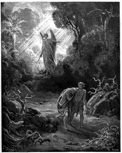 Adamo ed Eva cacciati dal Paradiso - Illustrazione di Gustave Doré per la Bibbia da Gustave Dore