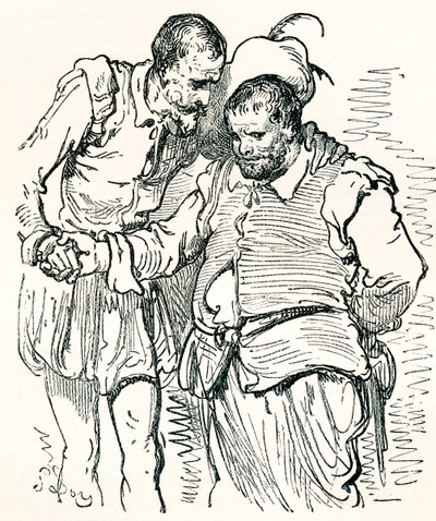 Dopo un disegno originale di Gustave Doré di Don Chisciotte e Sancho Panza. Da Vita e Ricordi di Gustave Doré, pubblicato nel 1885. da Gustave Dore