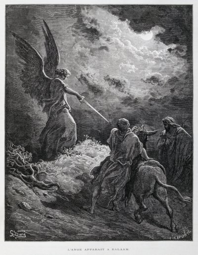Un angelo incontrò Balaam con una spada, Illustrazione dalla Bibbia di Doré da Gustave Dore