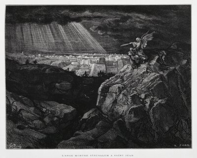 Un angelo con San Giovanni Battista davanti a Gerusalemme, Illustrazione dalla Bibbia di Doré da Gustave Dore