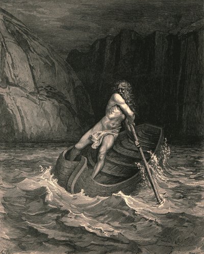 Ed ecco! Verso di noi in una barca viene un vecchio, c1890 da Gustave Dore