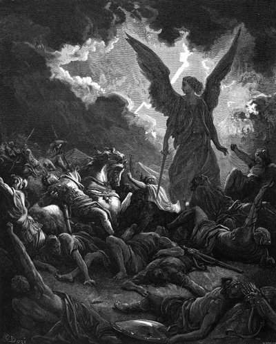 Arcangelo Gabriele, strumento di Dio, colpisce il campo di Sennacherib e gli Assiri da Gustave Dore