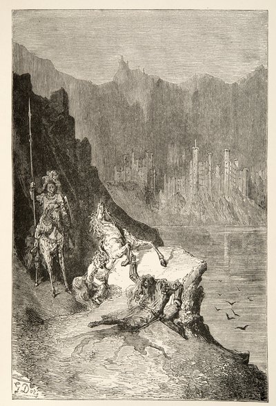 Balin Uccide Sir Lanceor, da Stories of the Days of King Arthur di Charles Henry Hanson, pub.1898 da Gustave Dore