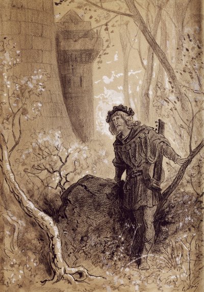 Blondel che sente la voce di Riccardo Cuor di Leone, illustrazione per Gargantua e Pantagruel di François Rabelais, incisione di Gustave Doré da Gustave Dore