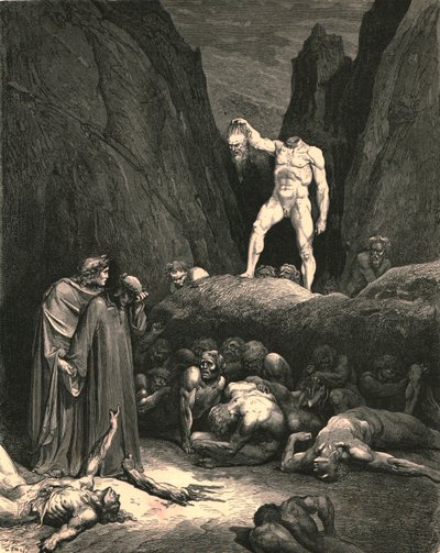 Per i capelli portava il membro mozzato, come una lanterna pendente in mano, c1890 da Gustave Dore