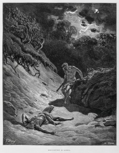 Caino uccide suo fratello Abele, illustrazione dalla Bibbia di Doré da Gustave Dore