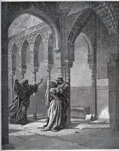 Storia del prigioniero. Primo incontro del prigioniero con Zoraide nel giardino di suo padre - da "Don Chisciotte della Mancia" di Miguel Cervantes (1547-1616) - xilografia dopo disegno di Gustave Doré da Gustave Dore