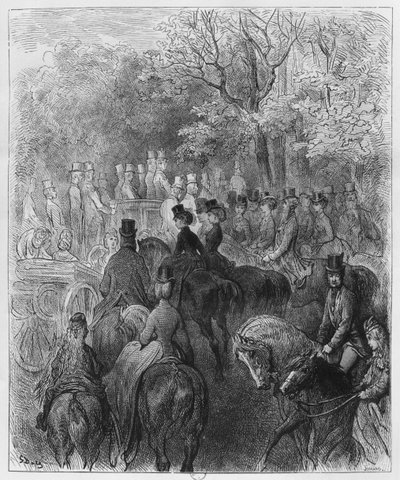 Carrozze e cavalieri a Hyde Park, illustrazione da 