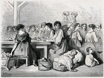 Cigarreras di Siviglia. Fabbricazione di sigari, lavoratori, tabacco. Disegno di Gustave Doré che illustra il “Voyage en Espagne” di Charles Davillier da Gustave Dore
