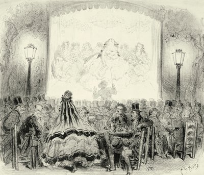 Sala da concerto del caffè in Francia, incisione da Gustave Dore