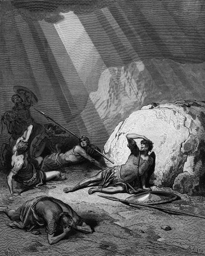 Conversione di San Paolo sulla strada per Damasco. Atti 9. Da Bibbia di Gustave Doré 1865-1866. Incisione su legno. Il potere di Dio è rappresentato come un raggio di luce. da Gustave Dore