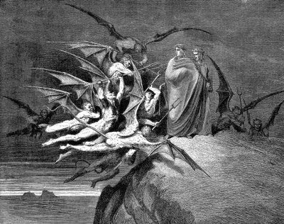 Dante e Virgilio assaliti dai demoni nel loro passaggio attraverso l