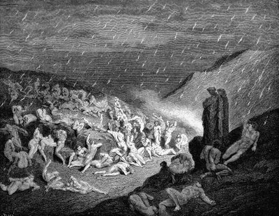 Dante e Virgilio che guardano le anime tormentate nell