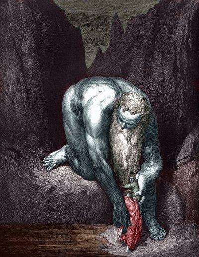 Dante e Virgilio incontrano il gigante Anteo, illustrato da Gustave Doré da Gustave Dore