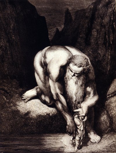 Dante e Virgilio incontrano il gigante Anteo. Illustrazione per la Divina Commedia di Dante Alighieri di Gustave Doré. da Gustave Dore