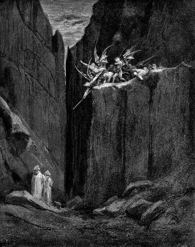 Dante protetto da Virgilio dai demoni da Gustave Dore
