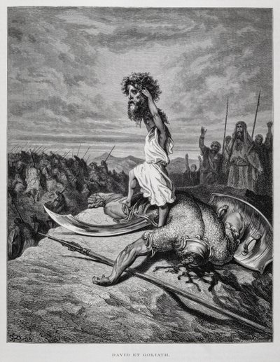 Davide uccide Golia, illustrazione dalla Bibbia di Doré da Gustave Dore