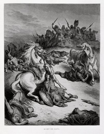 Morte del re Saul di Israele, Illustrazione dalla Bibbia di Doré da Gustave Dore