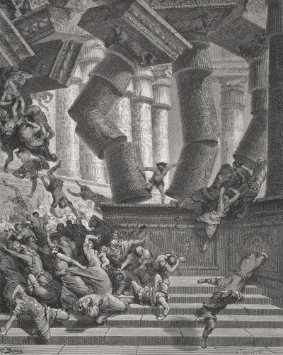 La morte di Sansone, Giudici 26:28-30, illustrazione dalla 